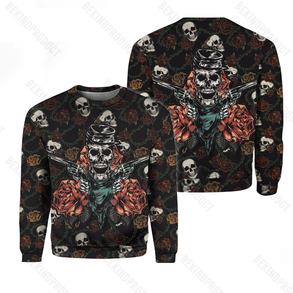 Guns And Roses Skull Halloween Crewneck Sweatshirt All Over Print Sweatshirt For Women Sweatshirt For Men Swn1213