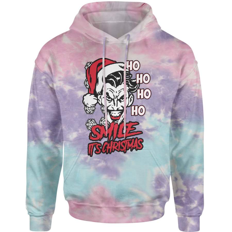 Smile It’s Christmas Joker Ugly Christmas Tie-Dye Adult Hoodie Sweatshirt