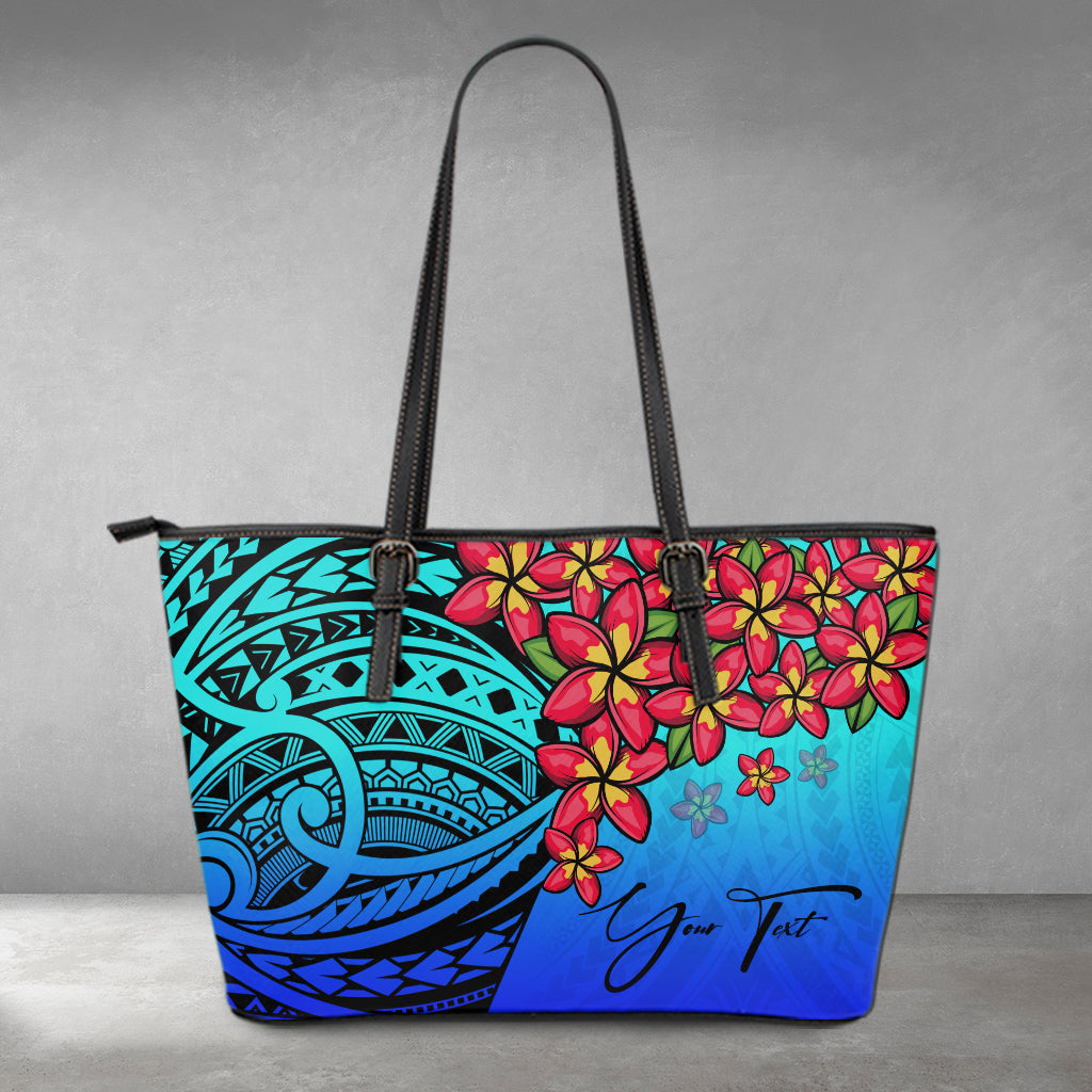 (Custom) Polynesian Leather Tote – Polynesian Plumeria Blue Personal Signature A24