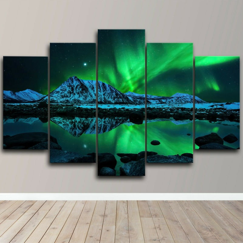 5Pcs Aurora Mountains | Northern Lights Home Decor Canvas Wall Art/ Poster