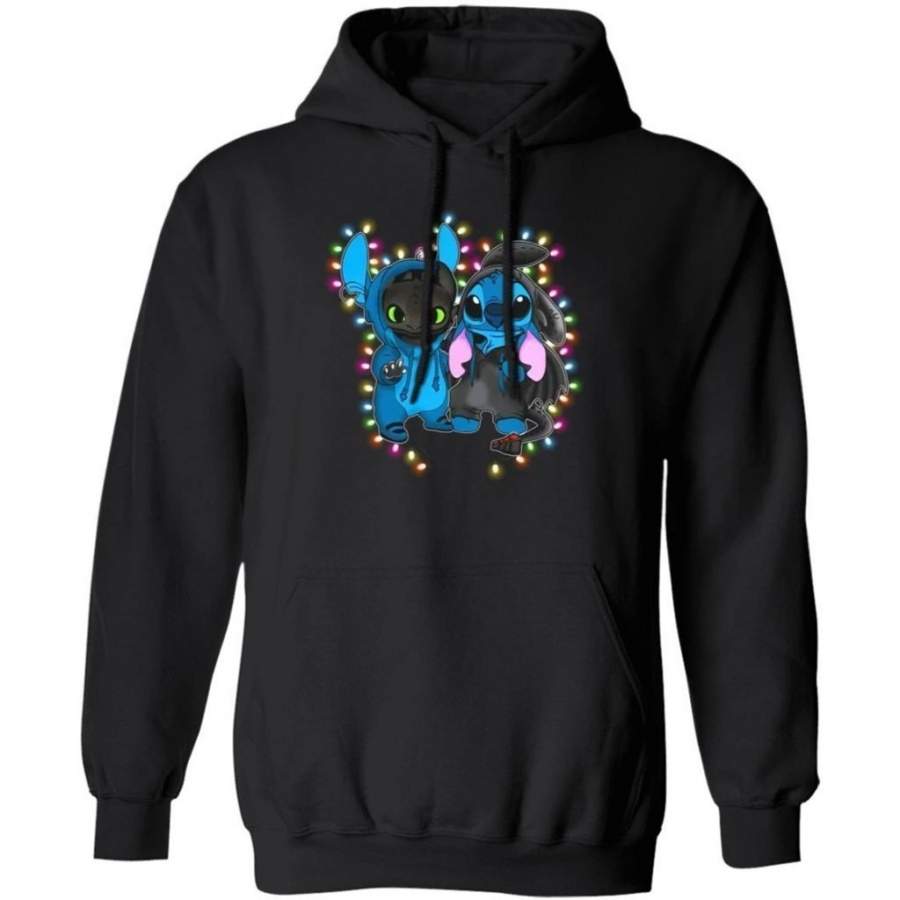 Stitch And Toothless In The Christmas Lights Hoodie Cute Gift MT10
