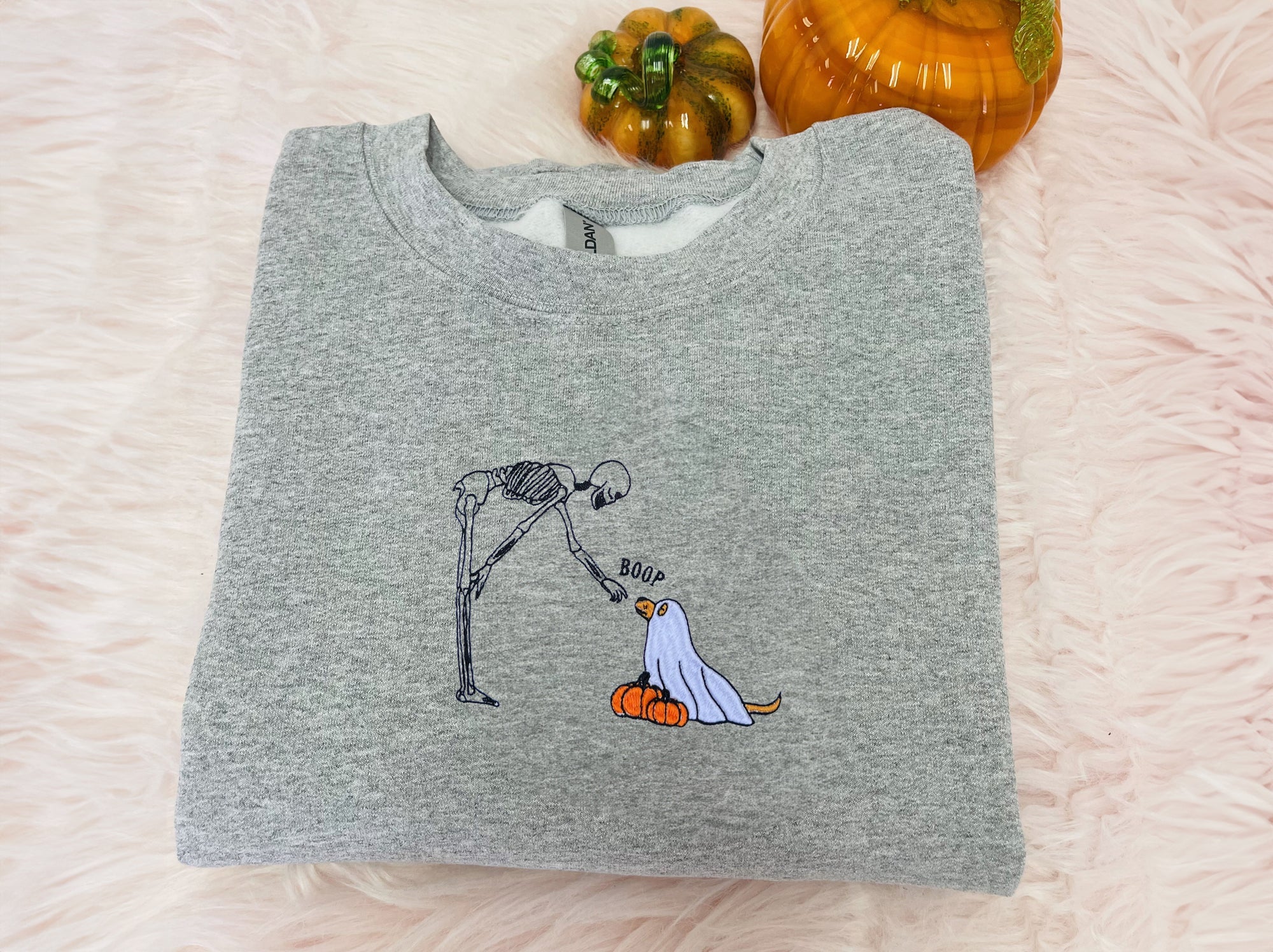 Ghost Dog And Skeleton Halloween Embroidered Sweatshirt