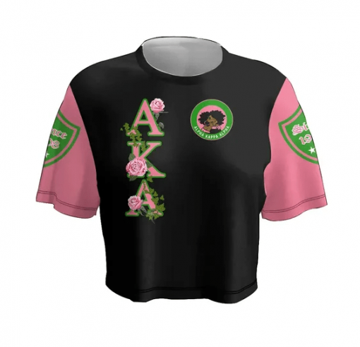 Alpha Kappa Alpha Aka Sorority Pink Rose Black Crop Top T Shirt