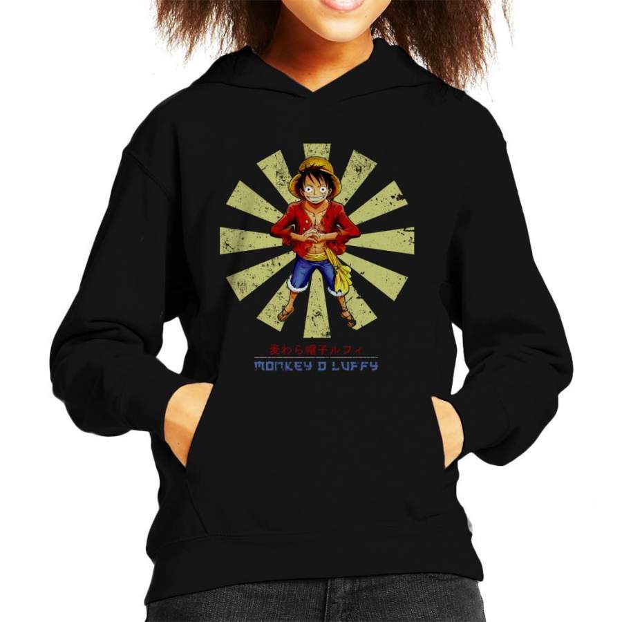 Monkey D Luffy Retro Japanese One Piece Kid’s Hooded Sweatshirt