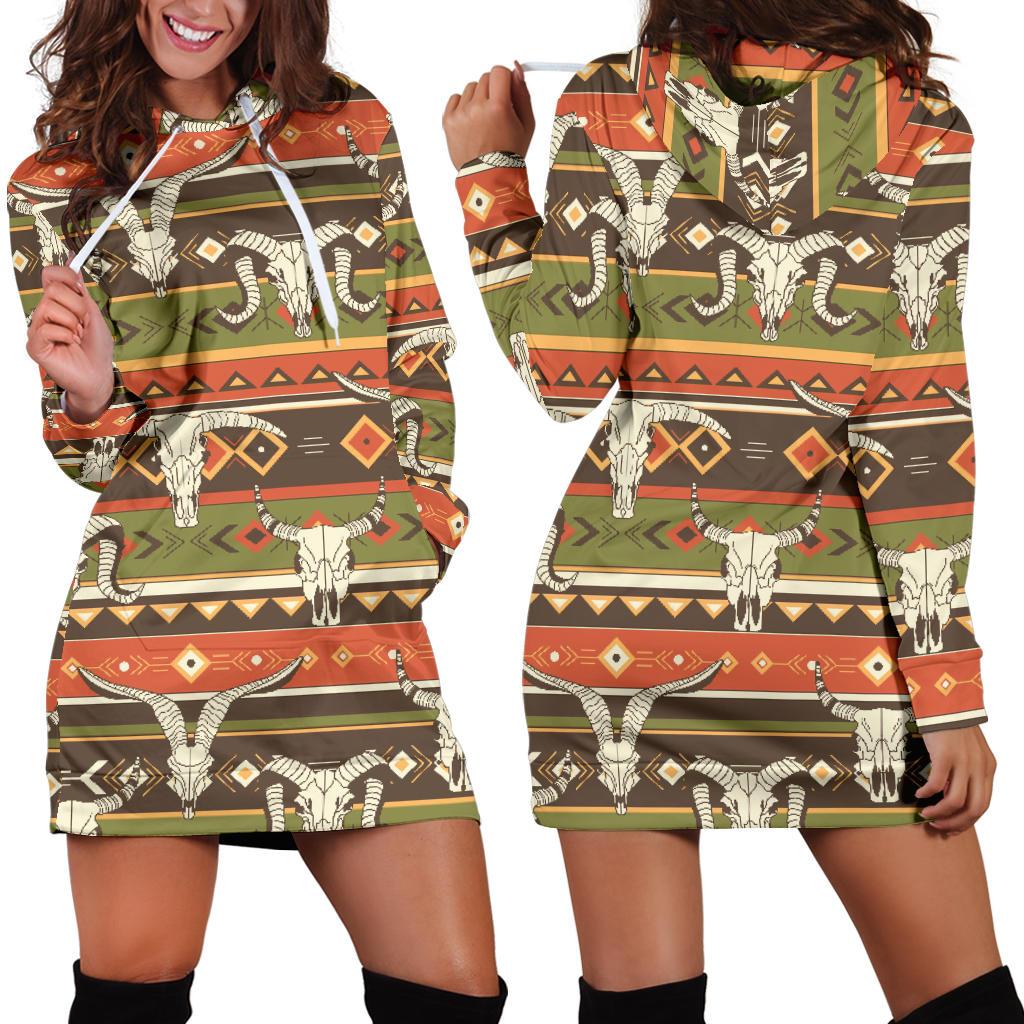 American Indian Skull Animal Women Hoodie Dress