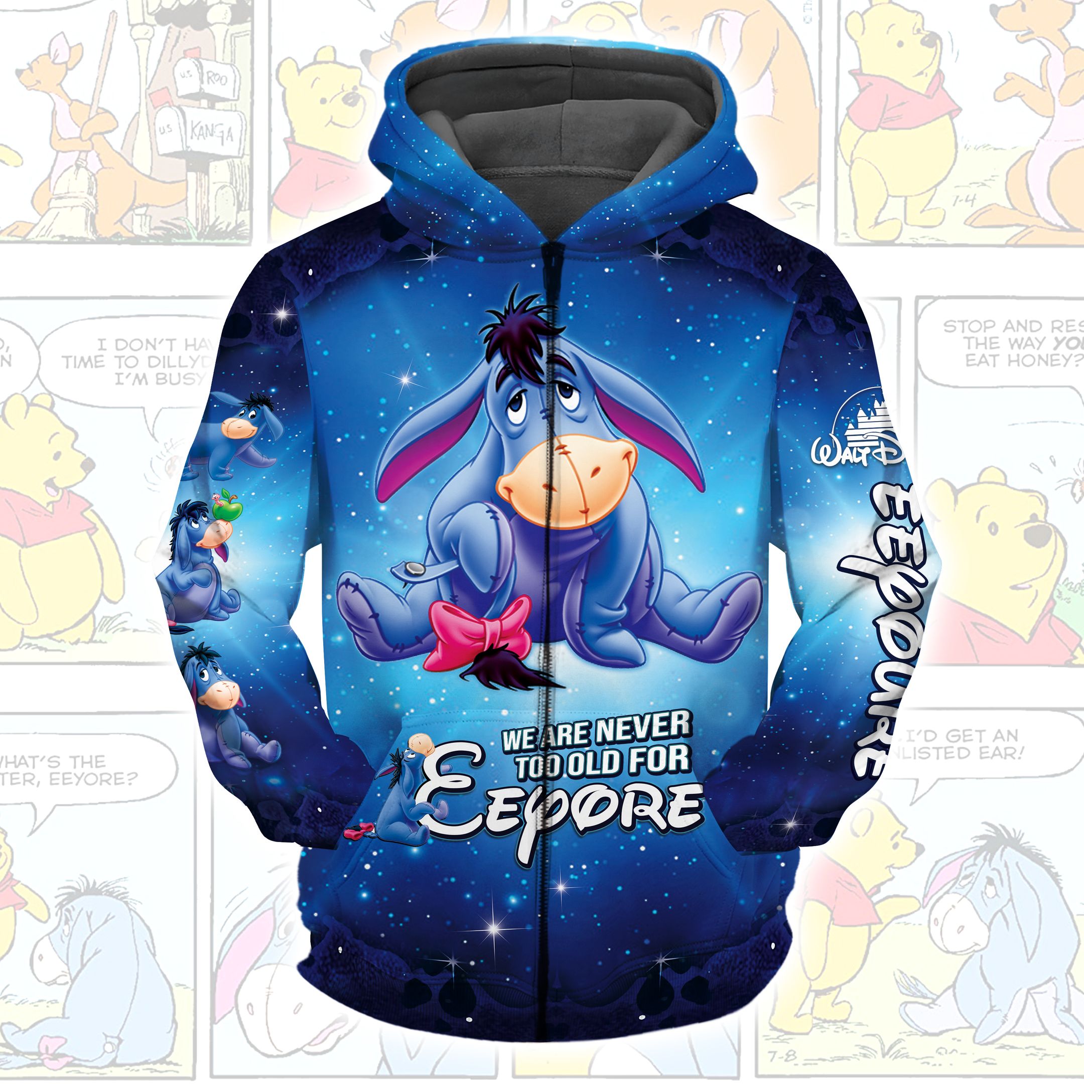 Winnie The Pooh Cartoon Never Eeyore Hoodie All Over Printed 3D Unisex Men Women