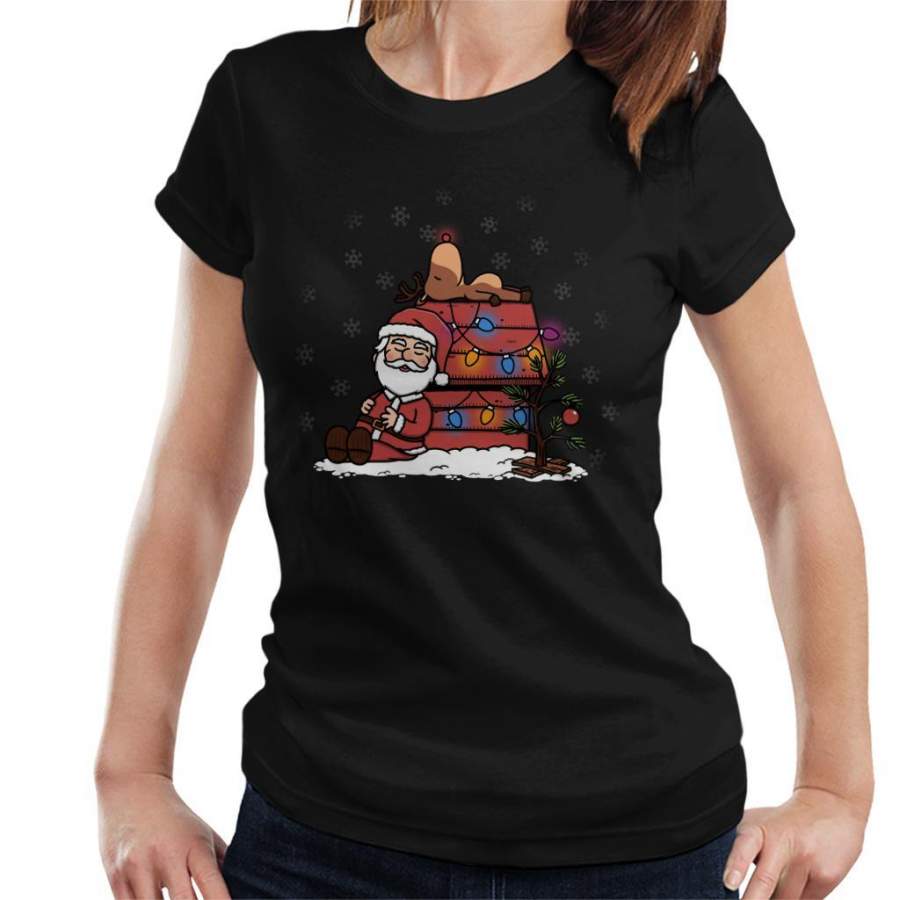 Santa And His Deer Peanuts Christmas Women’s T-Shirt