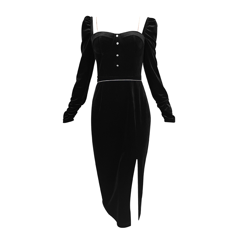 Black Sexy Elegant Dress Women Autumn 2022 France Vintage Evening Party Midi Dresses Casual Designer Korean Fashion Clothing New alx