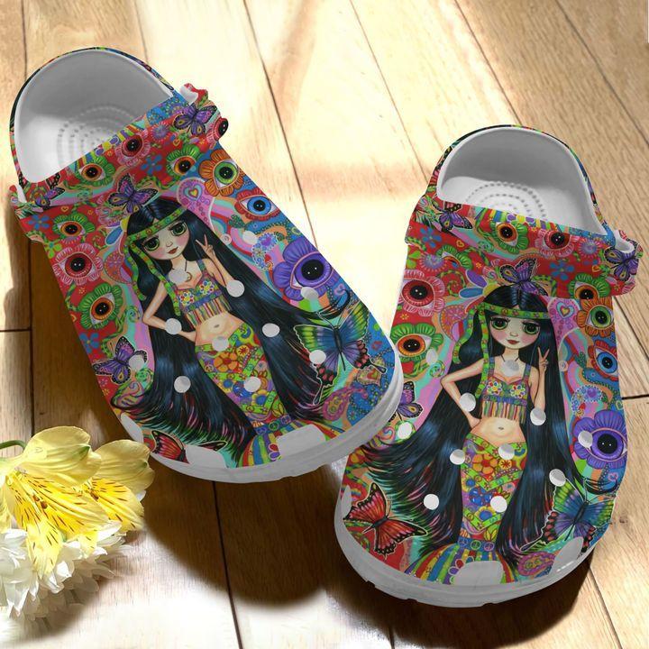 Hippie Personalize Clog, Custom Name, Text, Fashion Style For Women, Men, Kid, Print 3D Hippie Girl Ver 1