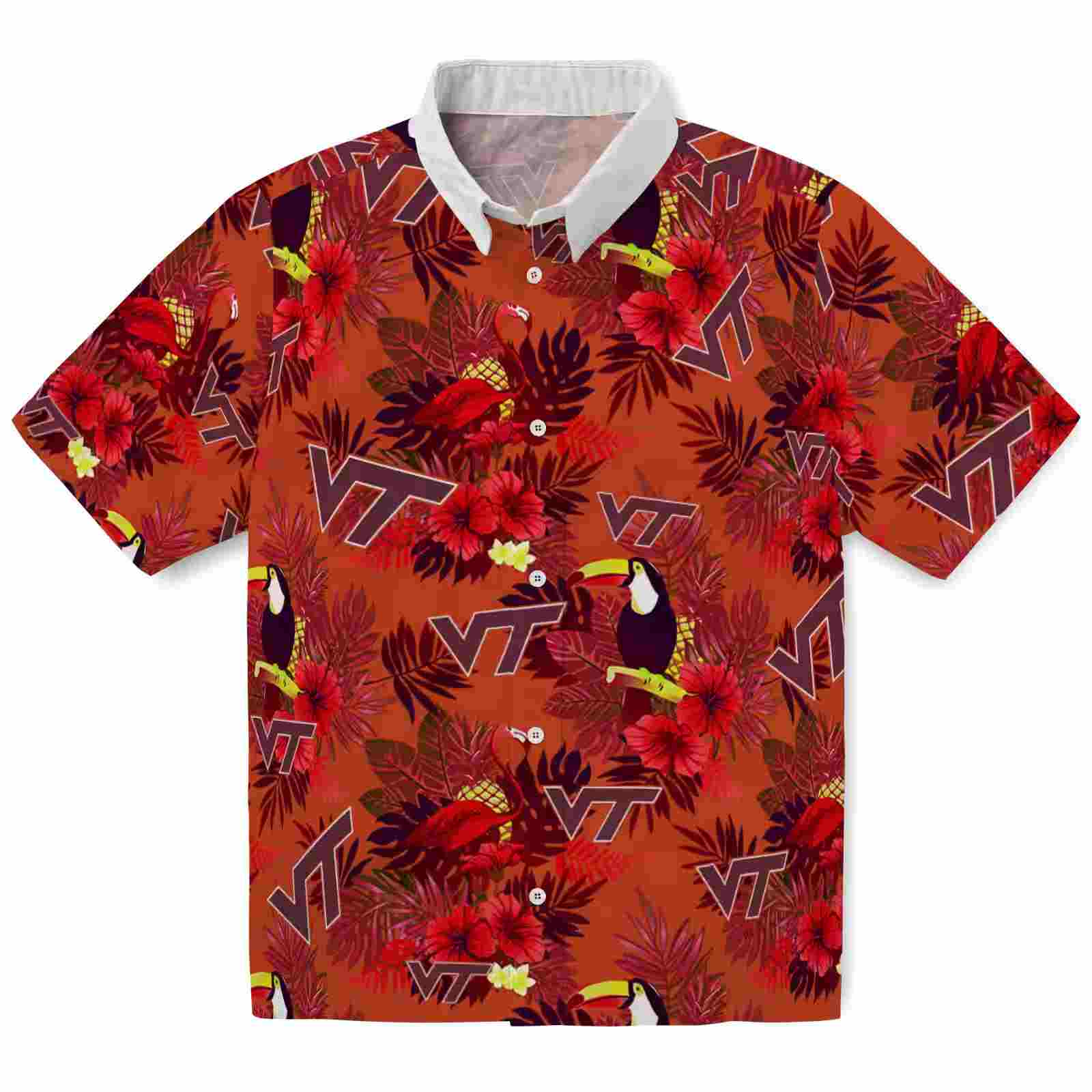 Virginia Tech Hokies Floral Toucan Maroon Red Hawaiian Shirt