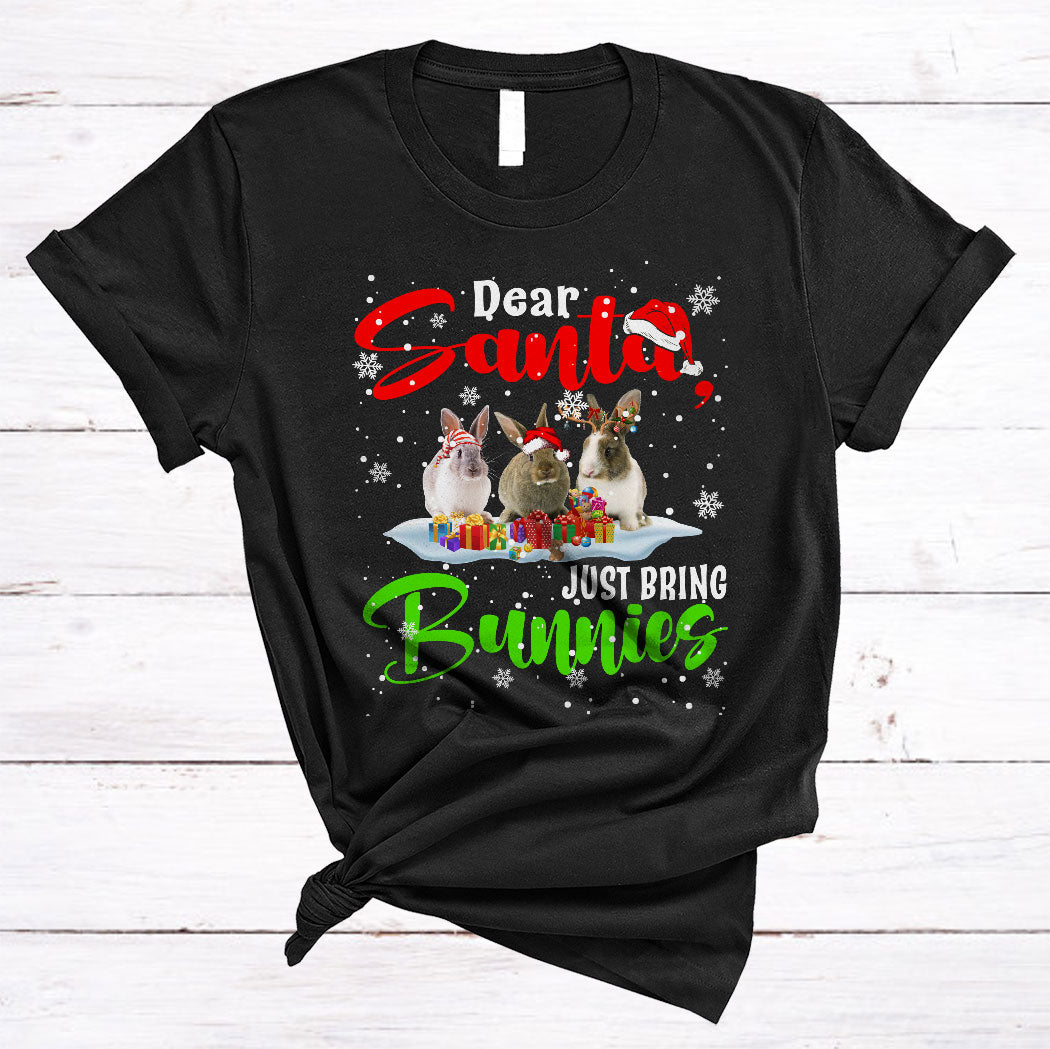 Dear Santa Just Bring Bunnies Funny Cute Christmas Elf Reindeer Santa Bunny Lover T-Shirt