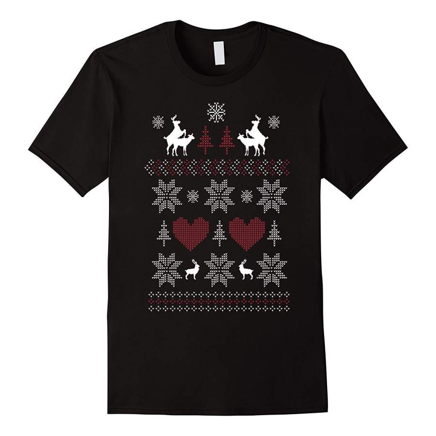 Ugly Christmas Sweater – Santa Reindeers Humping Funny Rude Men Cotton T-Shirt Short Sleeve T Shirt