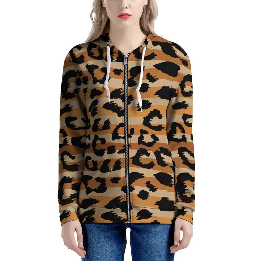 Striped Leopard Women’s Zip Up Hoodie