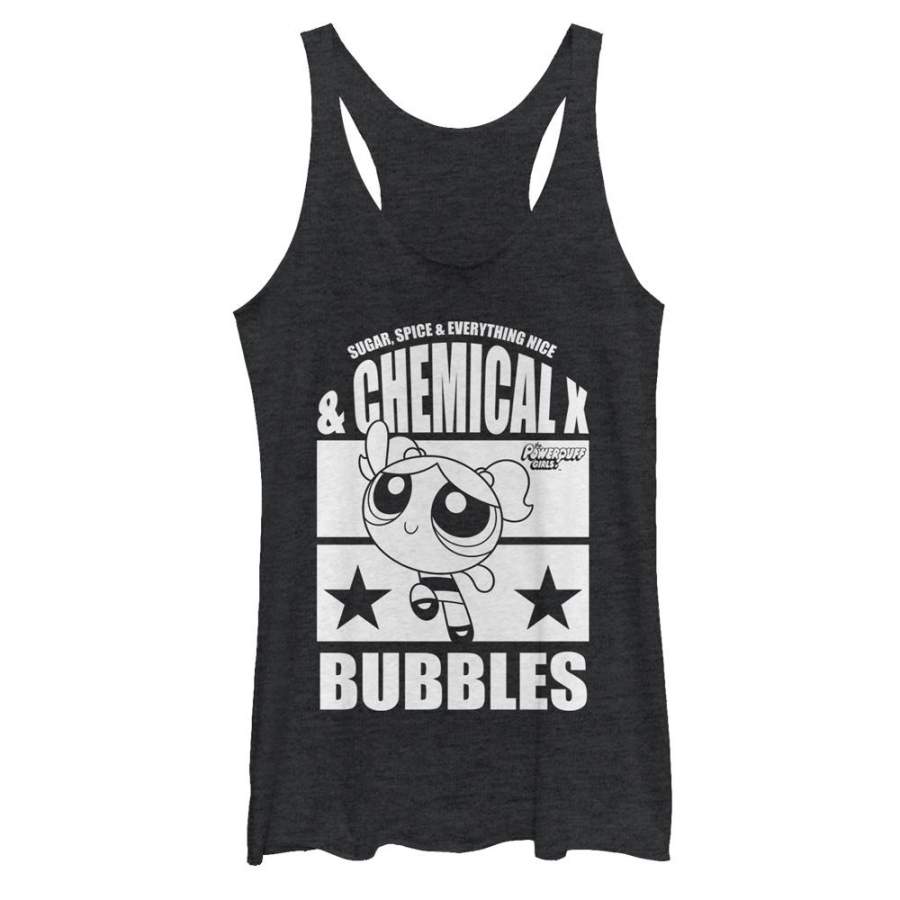 The Powerpuff Girls Women’s Chemical X Bubbles  Racerback Tank Black Heather S