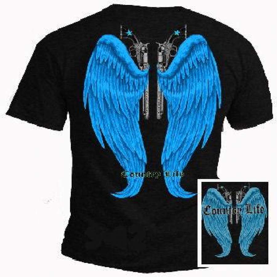 Country Life Outfitters Blue Wings Guns Vintage Unisex Black Bright T Shirt