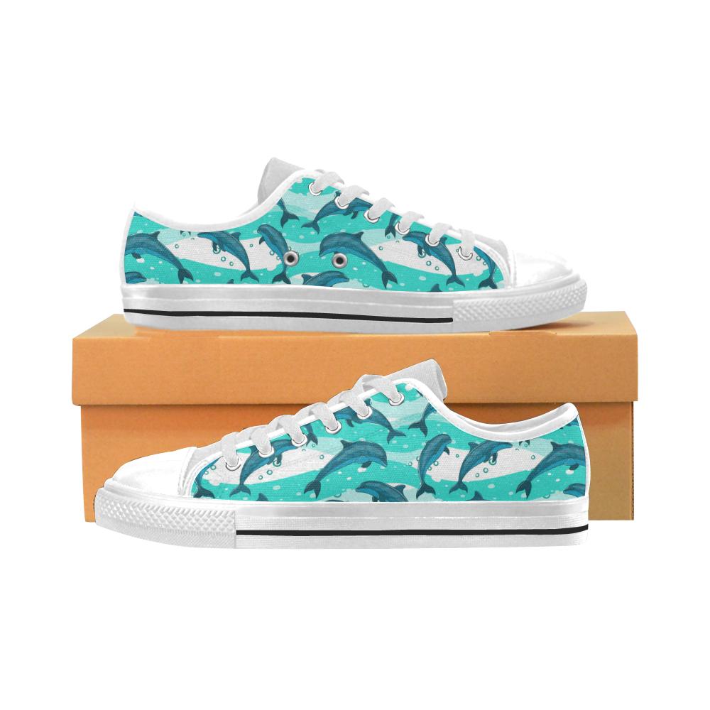 Dolphin sea pattern Men’s Low Top Shoes White