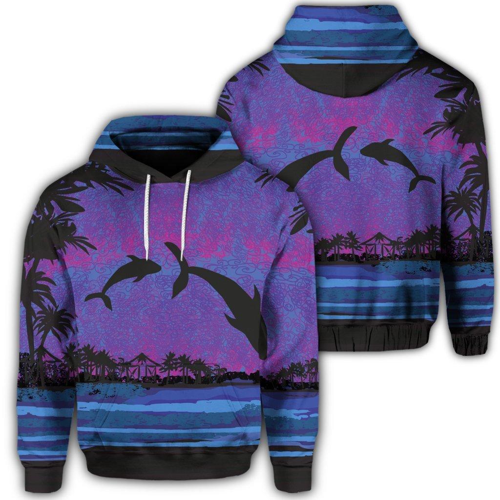 Hawaiian Dolphin In Night Polynesian Hoodie