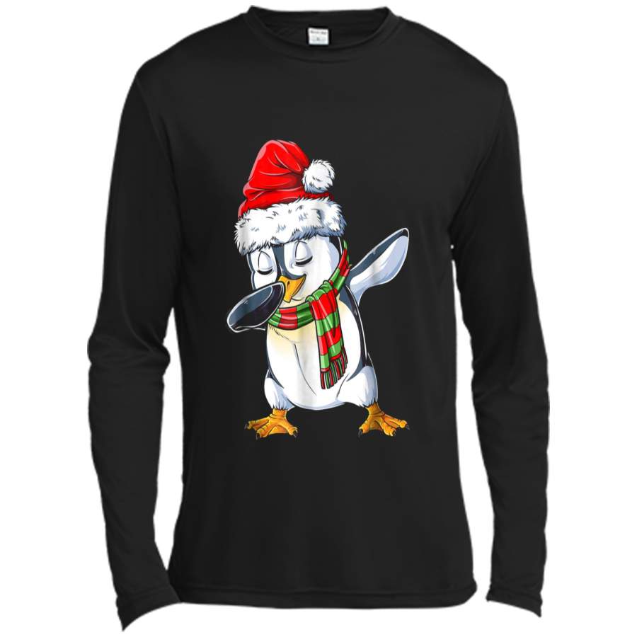 Dabbing Penguin Santa Christmas Girls Boys Kids Gift Long Sleeve Moisture Absorbing Shirt