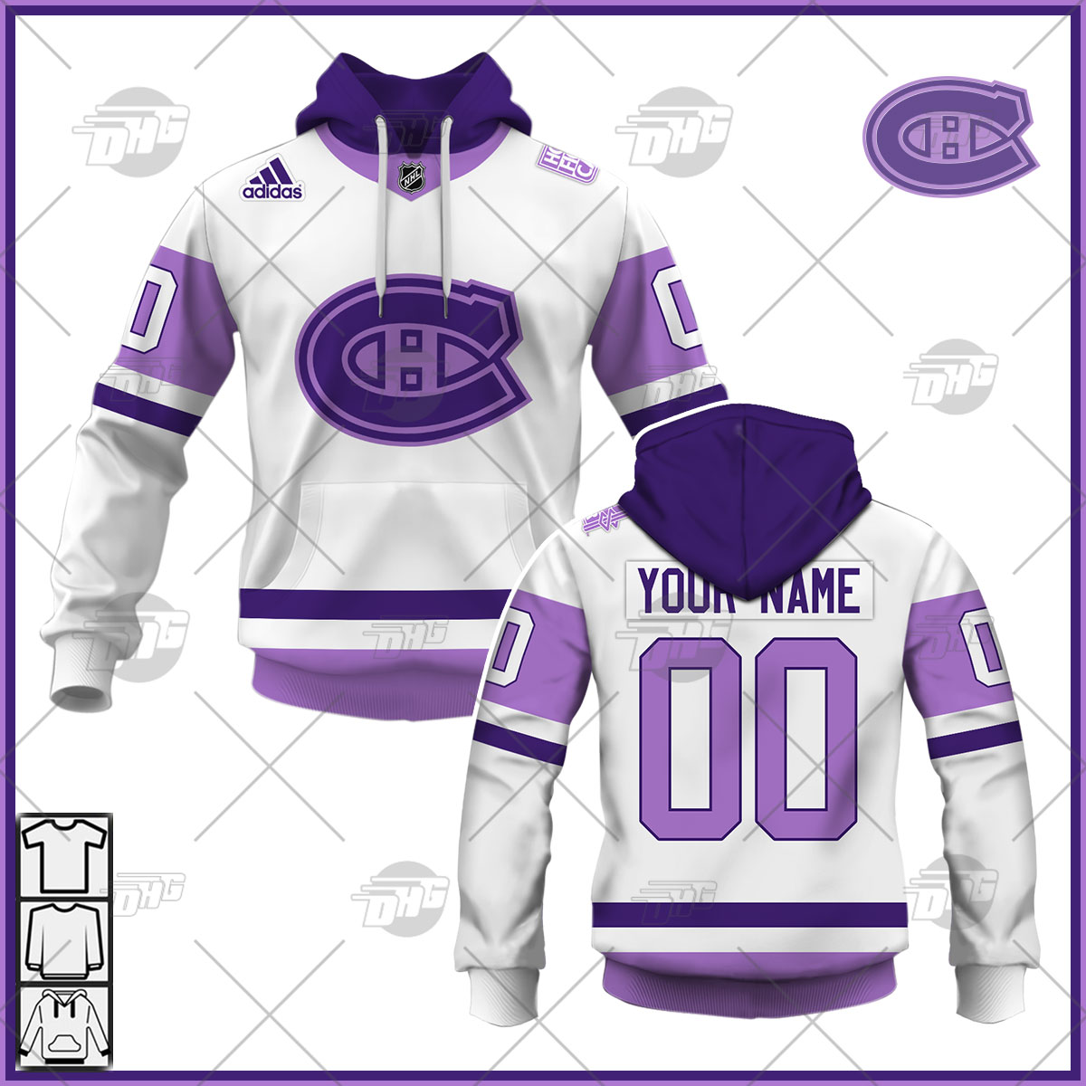 Personalized Jersey Montreal Canadiens Whitepurple Hockey Fights Primegreen Custom Jersey Personalize Hoodie