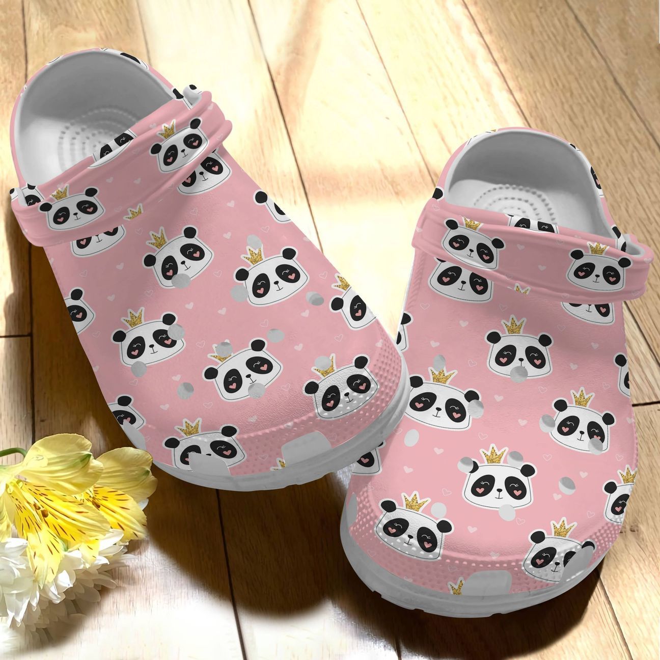 Panda Personalize Clog, Custom Name, Text, Fashion Style For Women, Men, Kid, Print 3D Whitesole Panda Pink