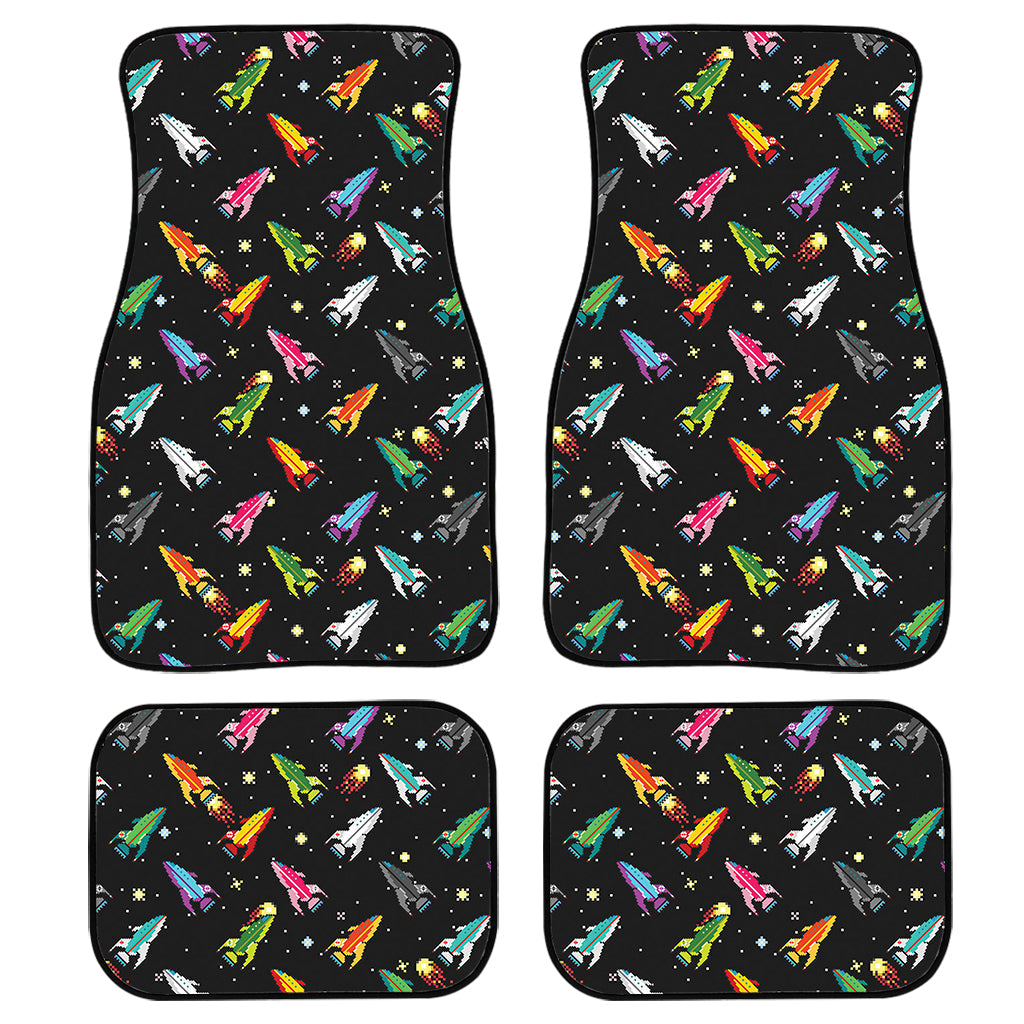 Pixel Spaceships Pattern Print Front And Back Car Floor Mats, Front Car Mat