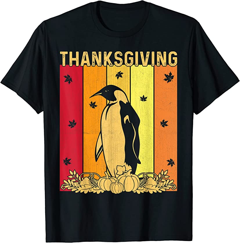 Thanksgiving Retro Penguin Matching Family Pajamas T-Shirt