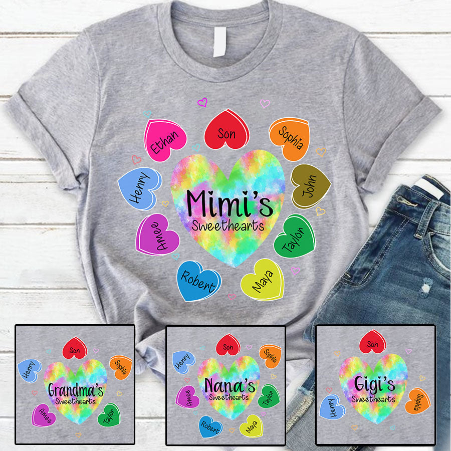 Mimi’S Sweethearts With Grandkids Colorful Hearts T-Shirt