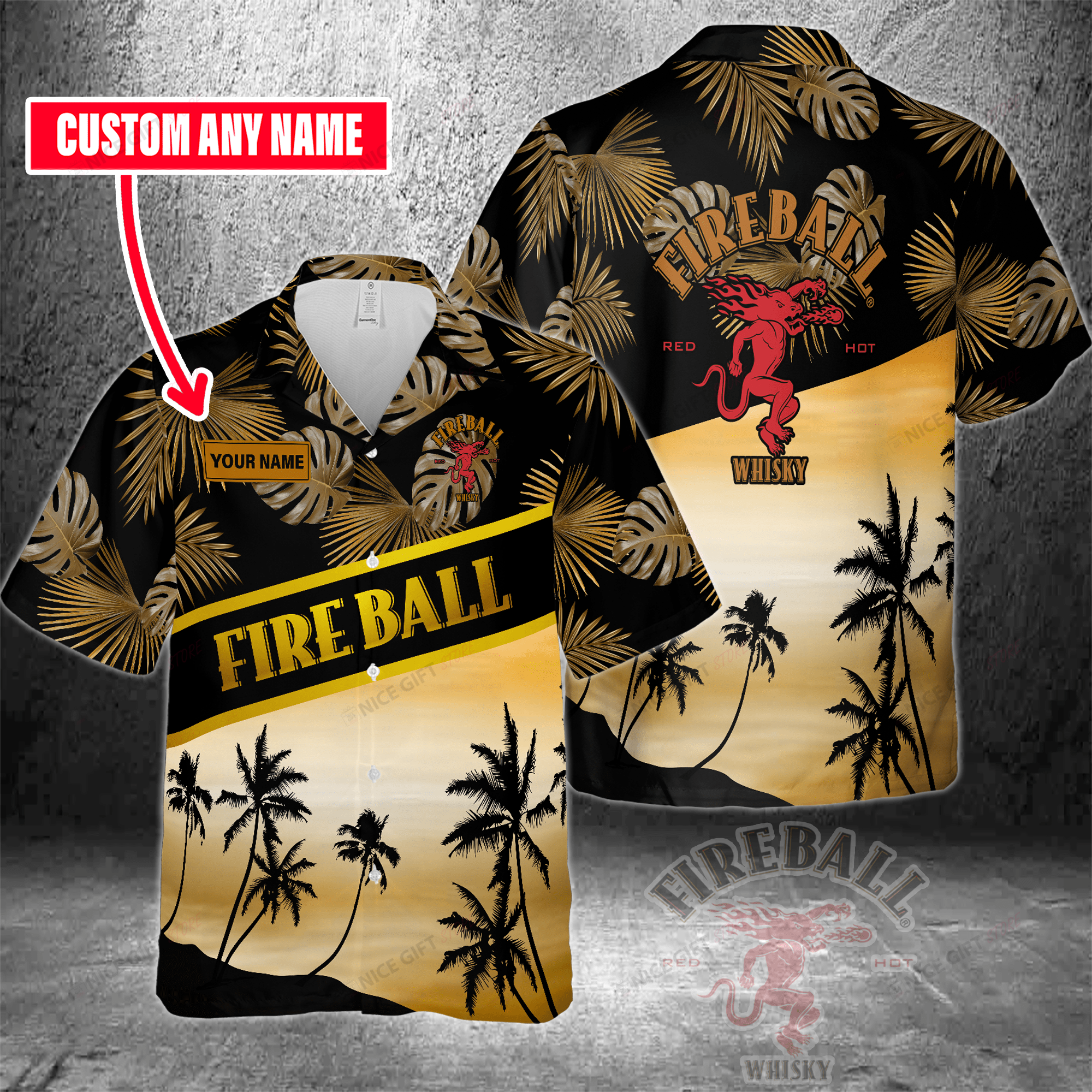 Fireball Cinnamon Whisky Custom Name Hawaiian Shirt 3Hs-N6L0