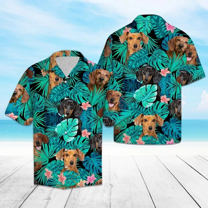 Appealing Tropical Jungle With Dachshund Hawaii Shirt Ha57791