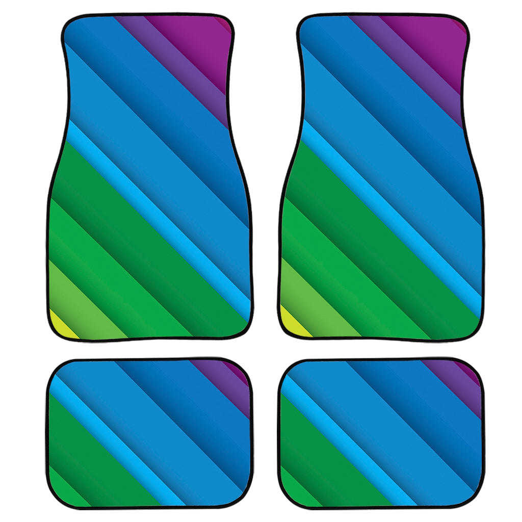 Rainbow Diagonal Lines Pattern Print Front And Back Car Floor Mats, Front Car Mat