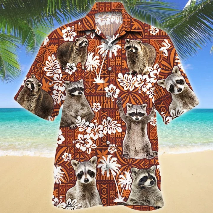 Funny Raccoon On Red Tribal Hawaii Summer Hawaii Shirt Men Ha5467