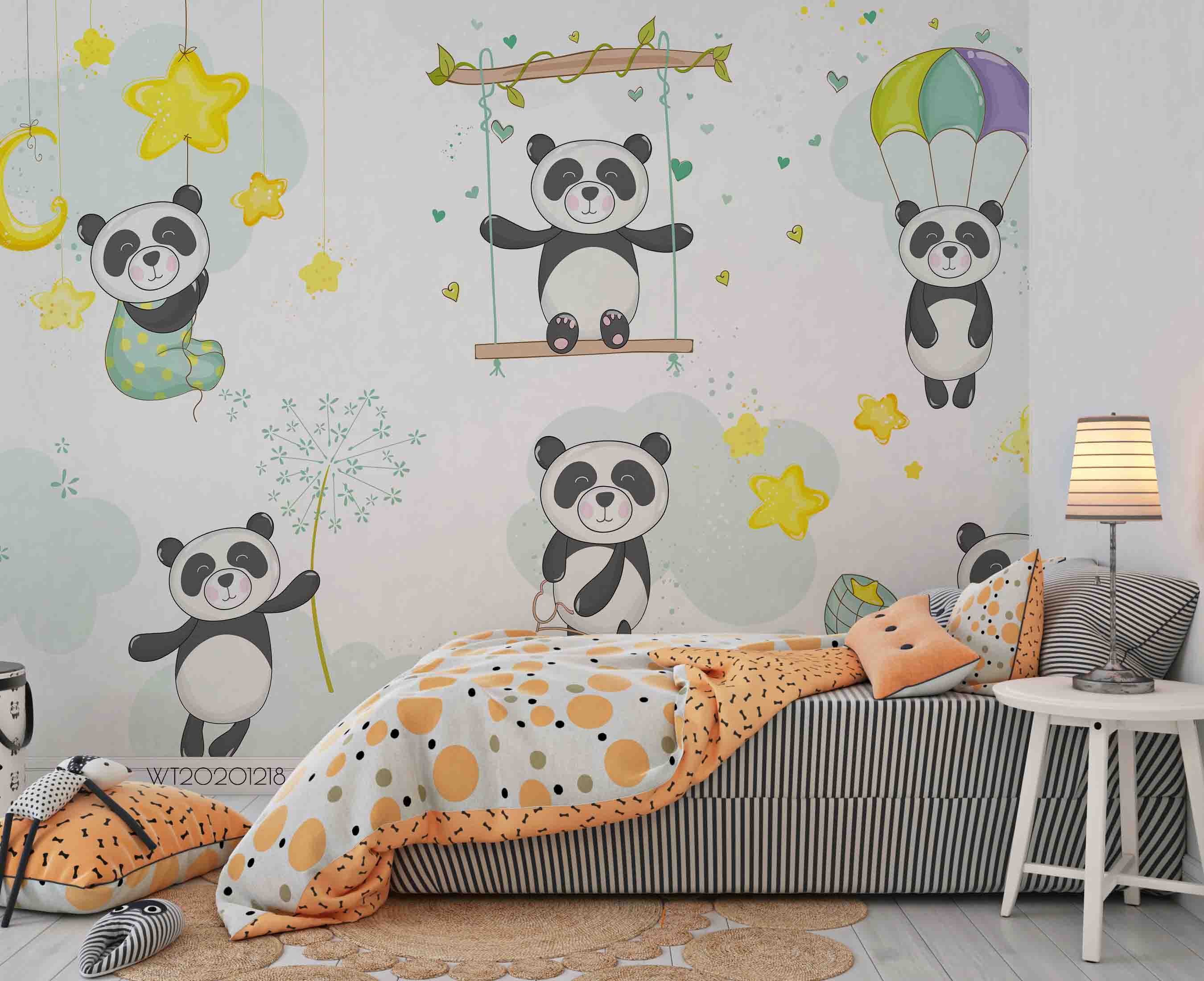 3D Cartoon Animal Panda Balloon Wall Mural Wallpaper Lqh 144