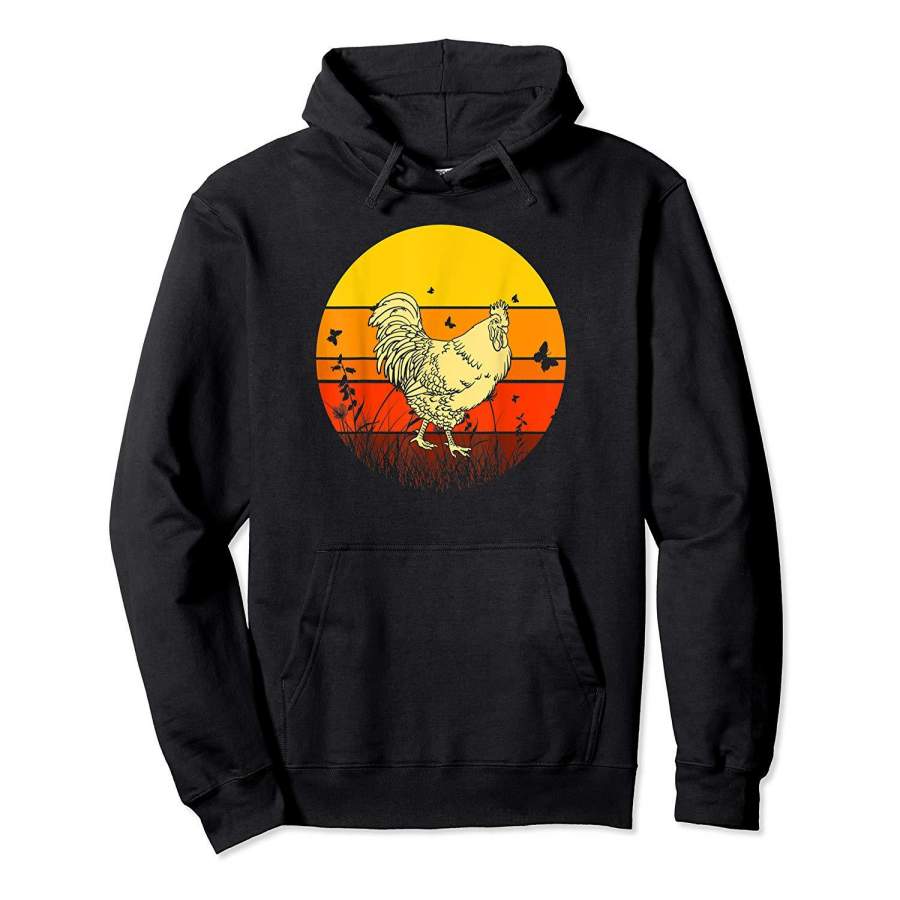 Vintage Retro Chicken Silhouette Sun Animal Lover Hoodie Premium Tee