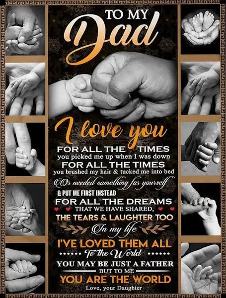 To My Dad I Love You For All The Times Hands Black Fleece Blanket Gift For Dad From Daughter Home Decor Bedding Couch Sofa Soft And Comfy Cozy