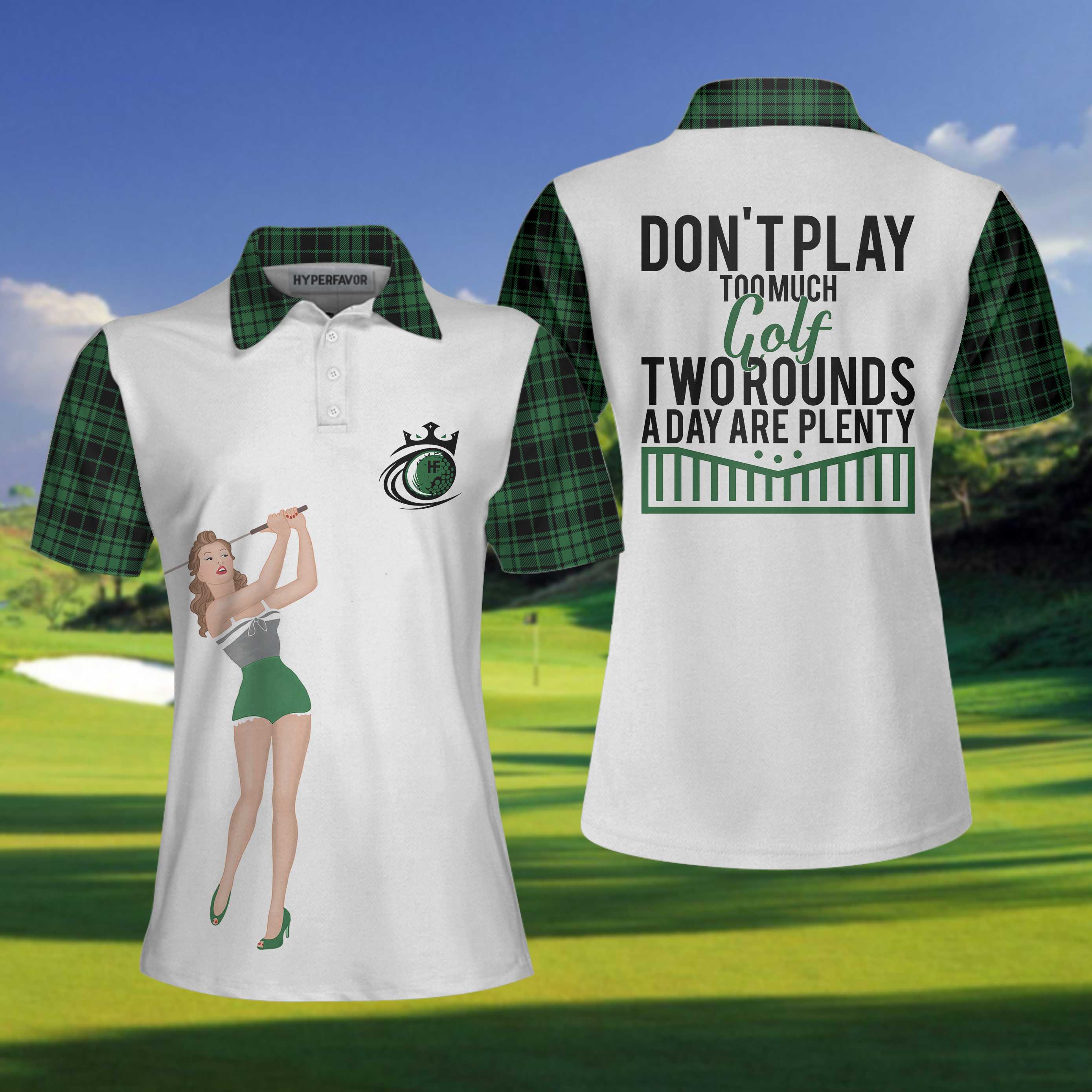 Don’T Play Too Much Golf Short Sleeve Women Polo Shirt, Green Plaid Pattern Shirt For Women, Best Golf Gift Idea Coolspod