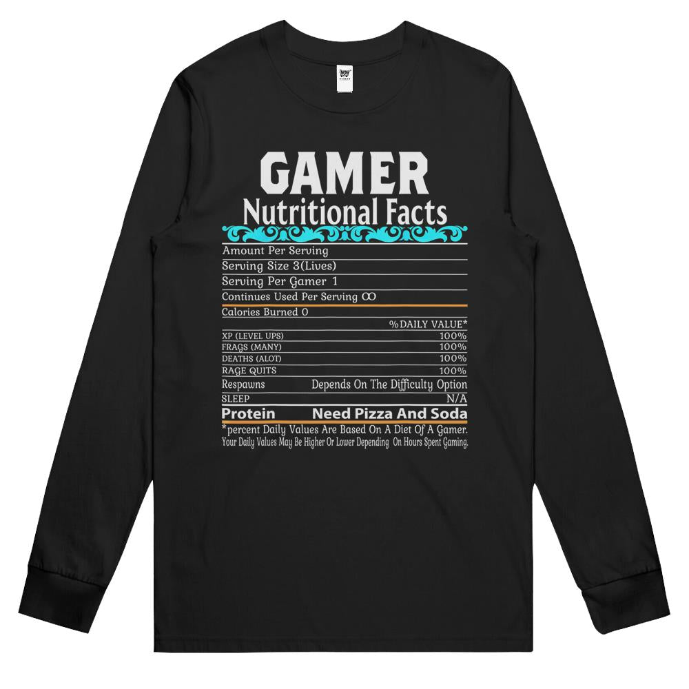 Nutritional Facts Shirt, Gamer Nutrition Facts Shirt, Legendary Gamer’S Life Tees Gamer Nutritional Facts Long Sleeve T Shirts