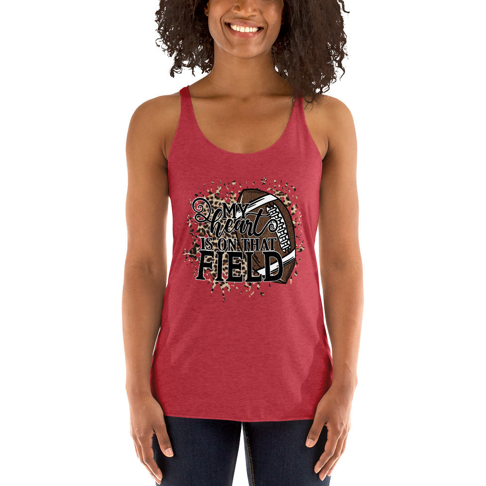 My Heart Is On That Field Leopard Football Women’S Racerback Tank