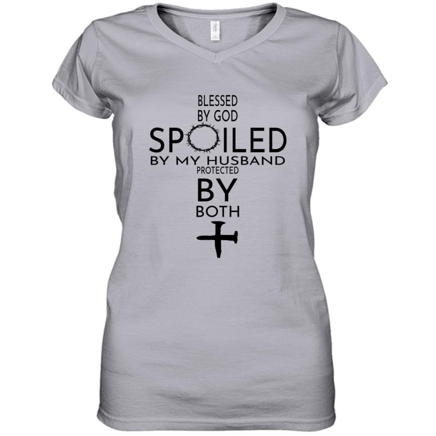 Blessed By God Spoiled By My Husband Protected By Both Jesus Shirt ...
