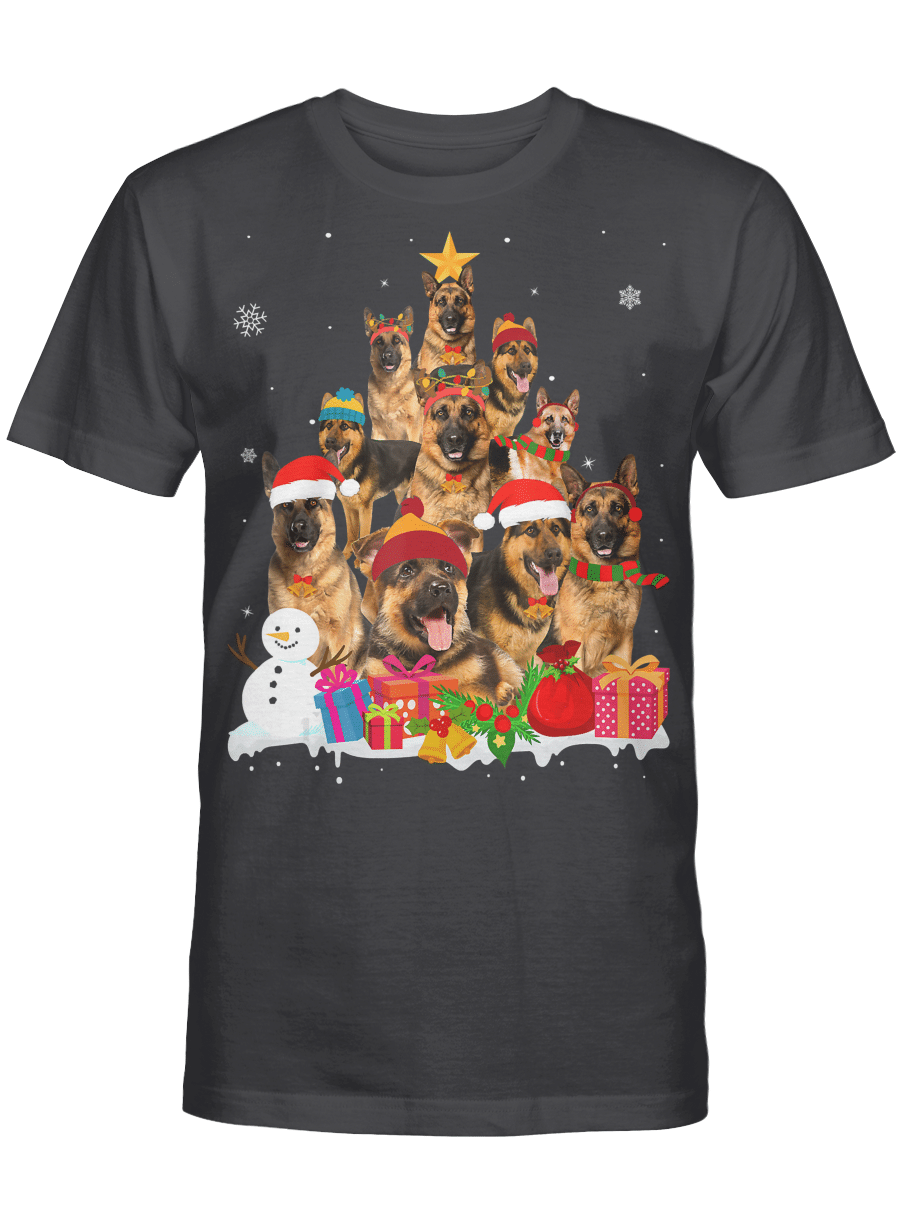 AmazeStyleZ Santa’s Reindeer, Ugly Christmas Sweater, Christmas Gift Ideas, Funny German Shepherd Christmas Tree Pet Dog Lover Gift T-Shirt