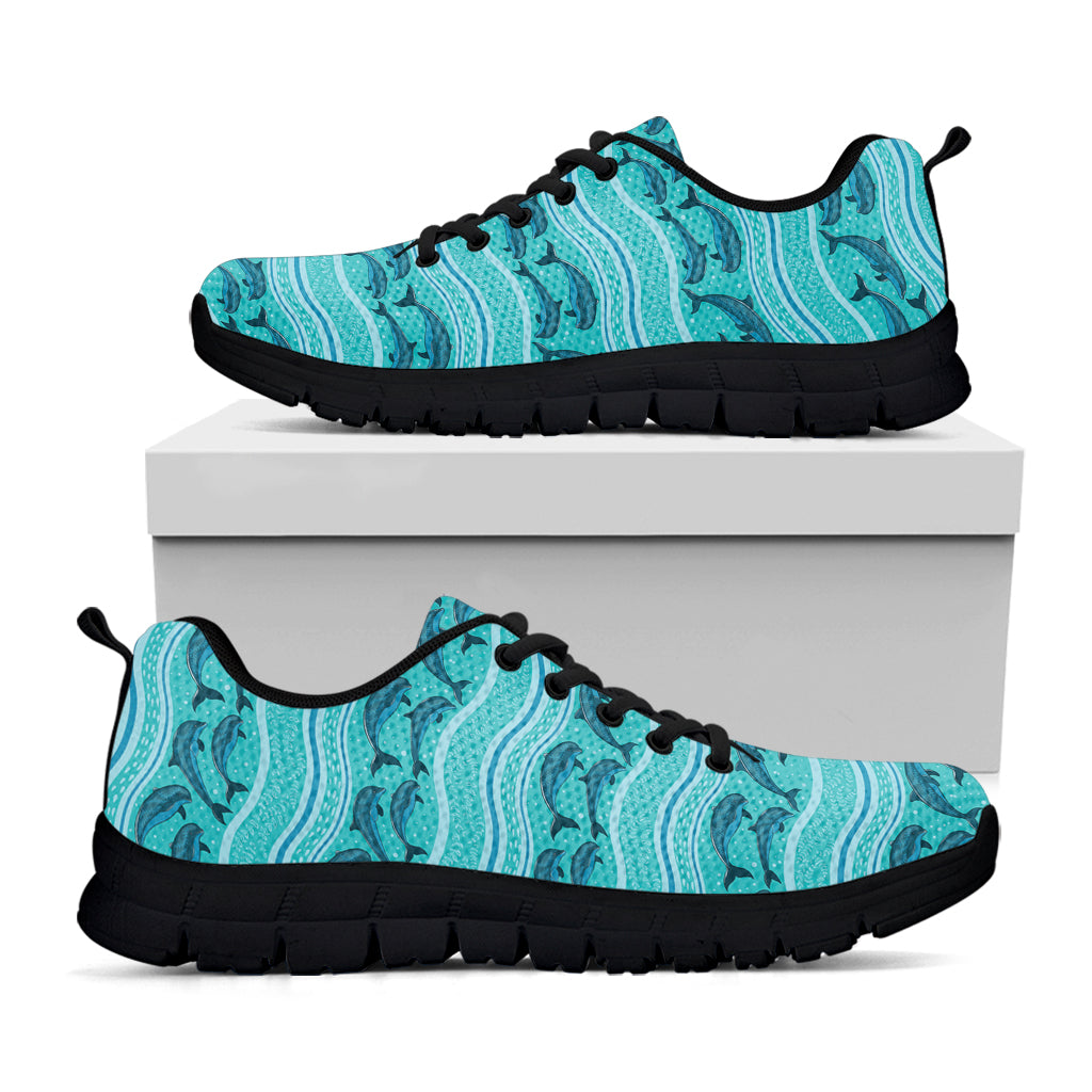 Boho Dolphin Pattern Print Black Sneakers