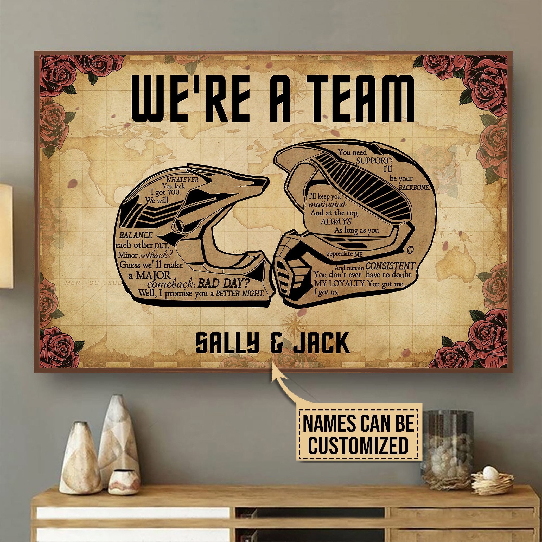 Aeticon Gifts Personalized Motorcycle Were A Team Canvas Mom Dad Gift Home Decor