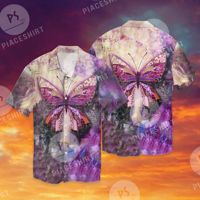 Beautiful Personalized Purple Butterfly Full Print Hawaii Shirt Ha12430