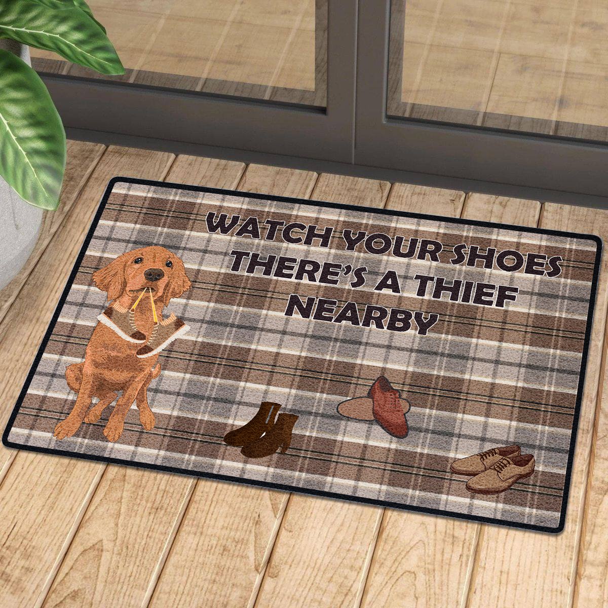 Watch Out Your Shoes Golden Retriever Doormat | Colorful | Size 8X27” 24X36”