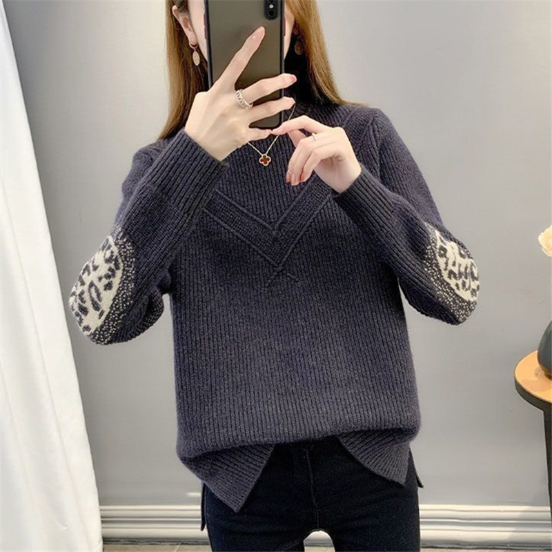 Sweater Female Spring Autumn New Half Turtleneck Jacquard Loose Simple Fashion Pullover Bottoming Knitted Top Women’s Clothing alx