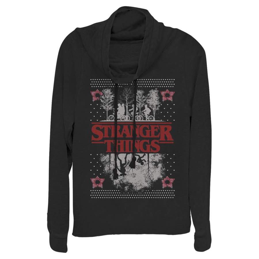 Stranger Things Junior’s Ugly Christmas Style  Cowl Neck Sweatshirt