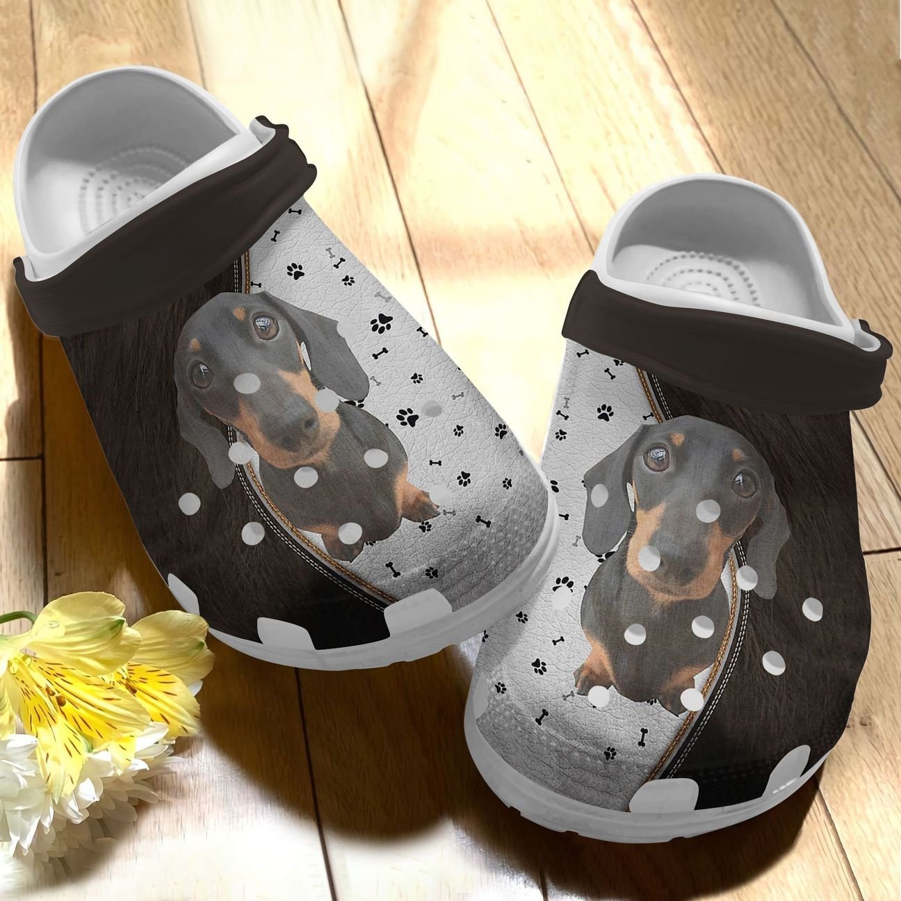 Dachshund Personalize Clog, Custom Name, Text, Fashion Style For Women, Men, Kid, Print 3D Whitesole Dachshund Paw