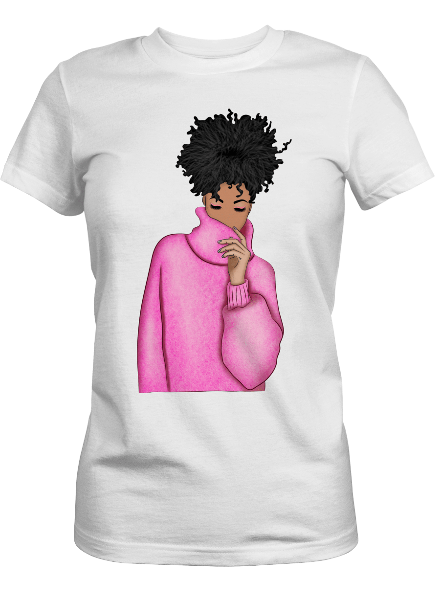 Shirt For Black Girl Pink Love Afro Puff Art Shirt For Black Women