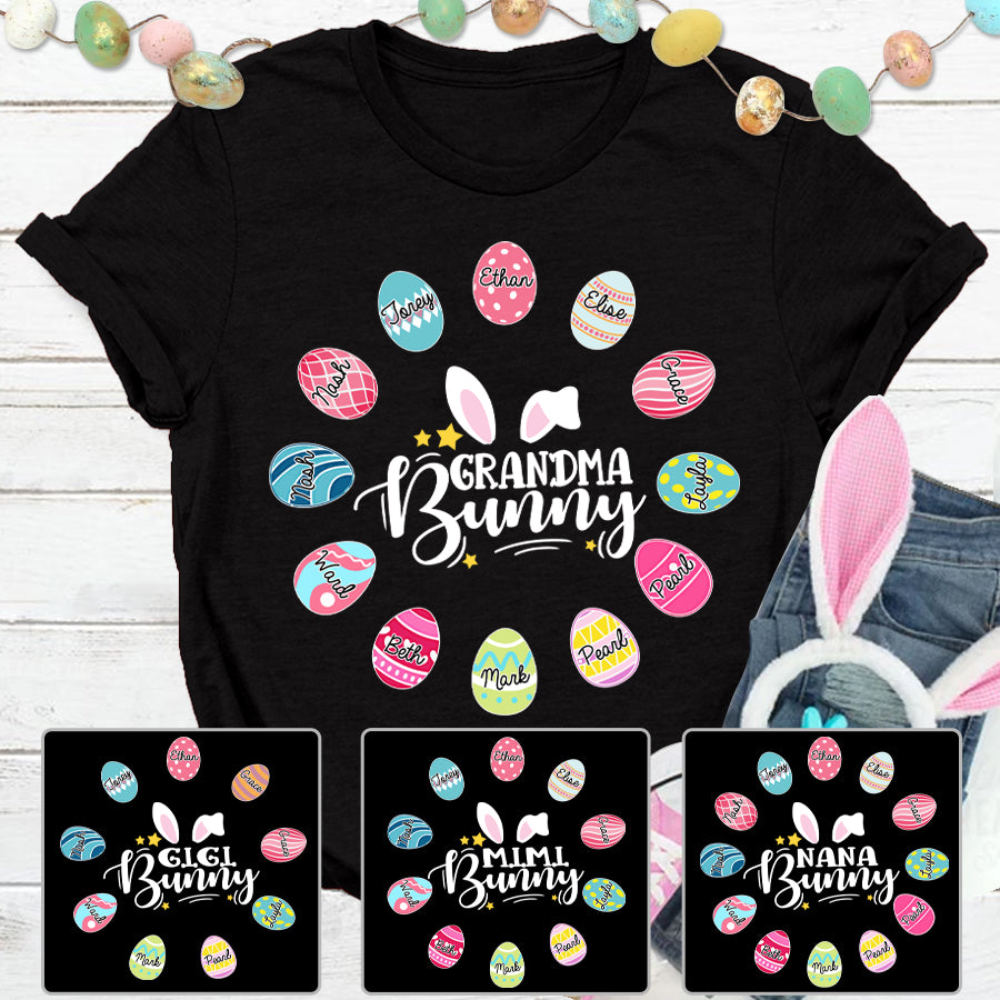 Personalized Grandma Bunny And Grandkids Egg Easter T-Shirt