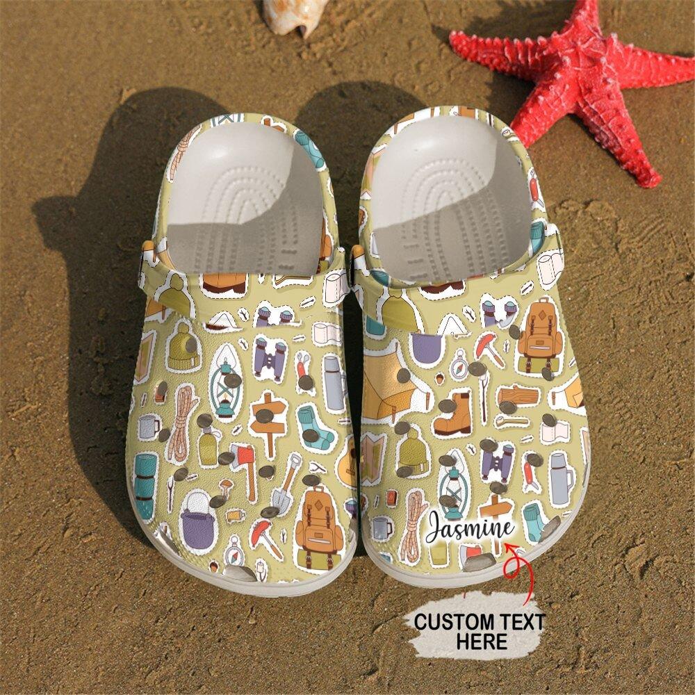 Camping Personalized Clog, Custom Name, Text, Color, Number Fashion Style For Women, Men, Kid, Print 3D Camping Sticker