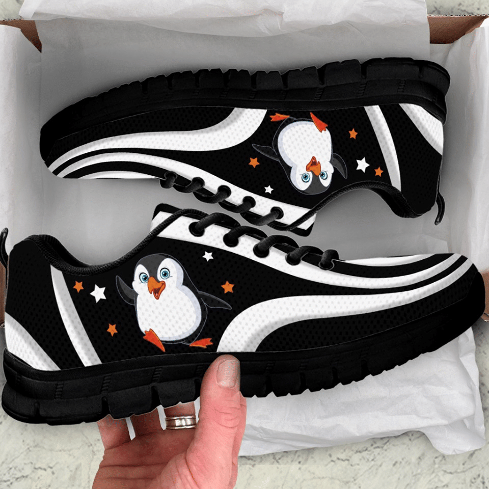 Penguin Star Shoes Running Birthday Gift Fashion Black Shoes Fly Sneakers  Men And Women Size  Us